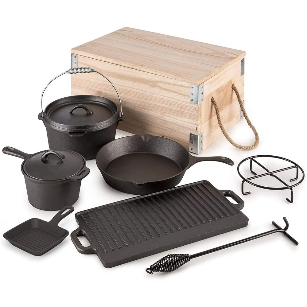 Vintage Camping Cooking Set - Conjunto de 8 Peças de Panelas