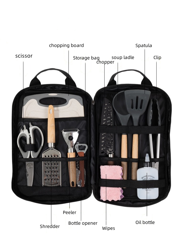 Conjunto de utensílios de cozi - Camping Cooking Utensil Organizer avaliação e preço