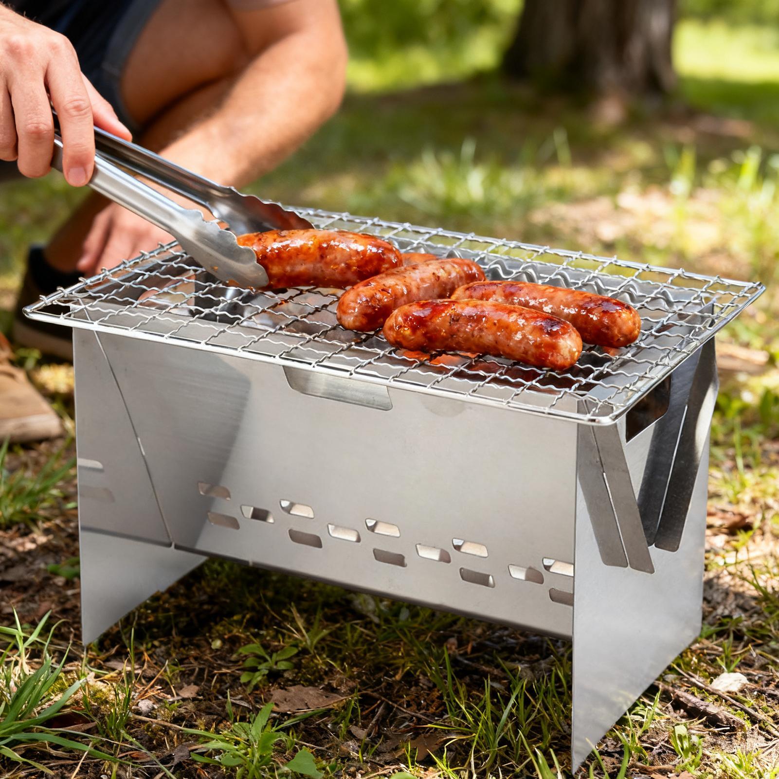 Grelha a carvão portátil dobrá - Camping Cooking Fire Pit avaliação e preço